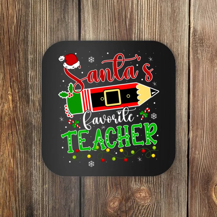 SantaS Favorite Teacher Funny Christmas Pen Santa Hat Light Coaster