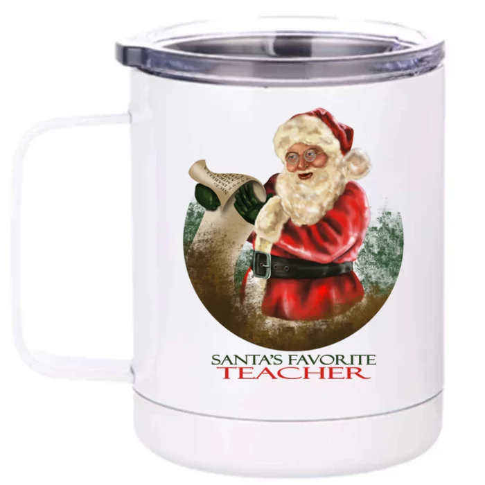 SantaS Favorite Teacher Cool Gift Front & Back 12oz Stainless Steel Tumbler Cup