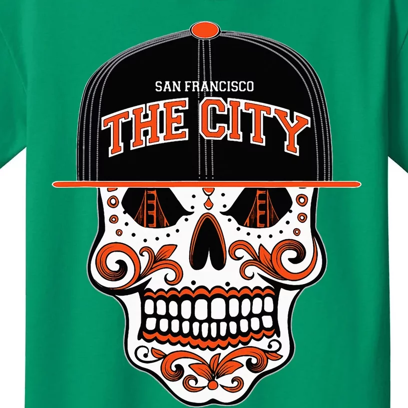 San Francisco The City Sugar Skull Bay Bridge Golden Gate Kids T-Shirt