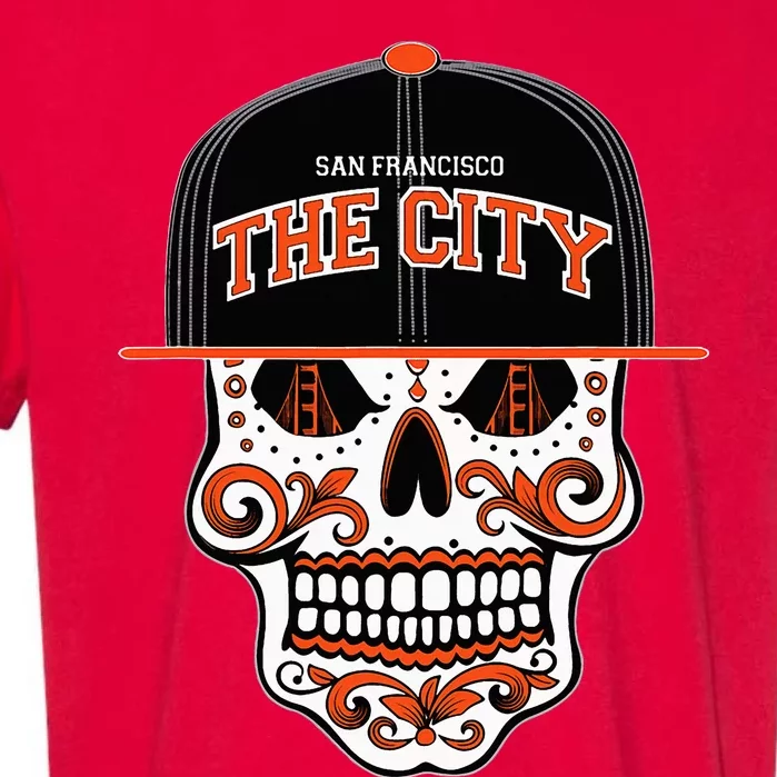 San Francisco The City Sugar Skull Bay Bridge Golden Gate Garment-Dyed Heavyweight T-Shirt