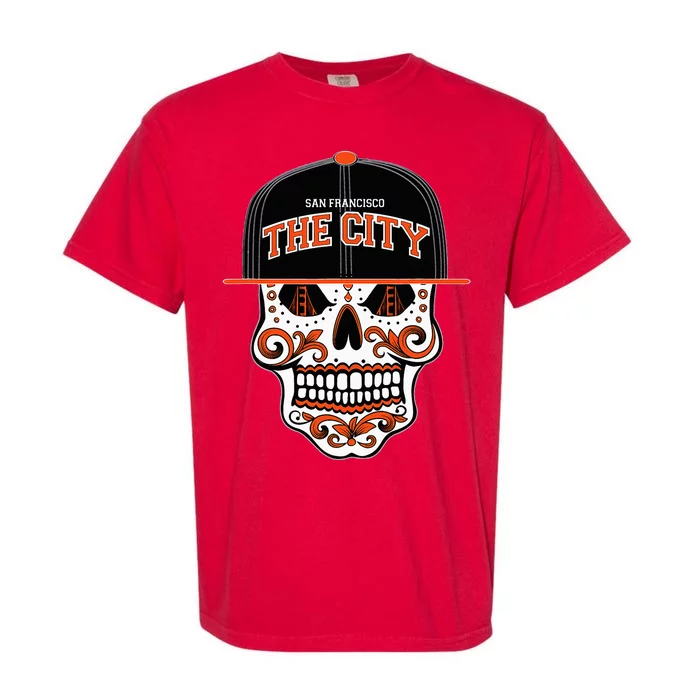 San Francisco The City Sugar Skull Bay Bridge Golden Gate Garment-Dyed Heavyweight T-Shirt