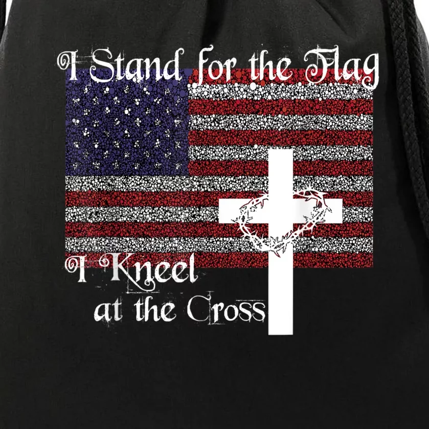 Stand For The Flag, I Kneel At The Cross Patriotic Christian Drawstring Bag