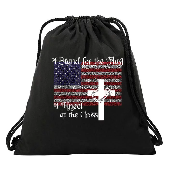 Stand For The Flag, I Kneel At The Cross Patriotic Christian Drawstring Bag