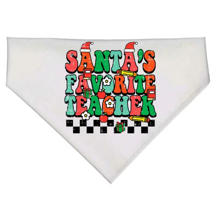 Santas Favorite Teacher Retro Groovy Christmas Xmas USA-Made Doggie Bandana