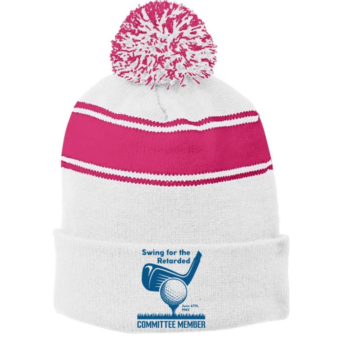 Swing For The Retarded Stripe Pom Pom Beanie