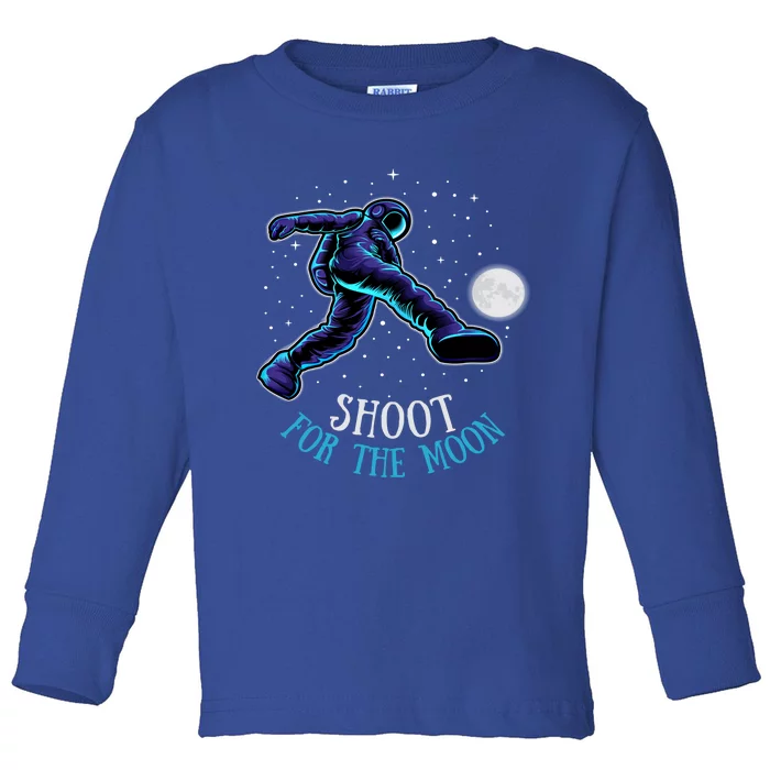 Shoot For The Moon Soccer And Astronaut Graphic Print Design Gift Toddler Long Sleeve Shirt