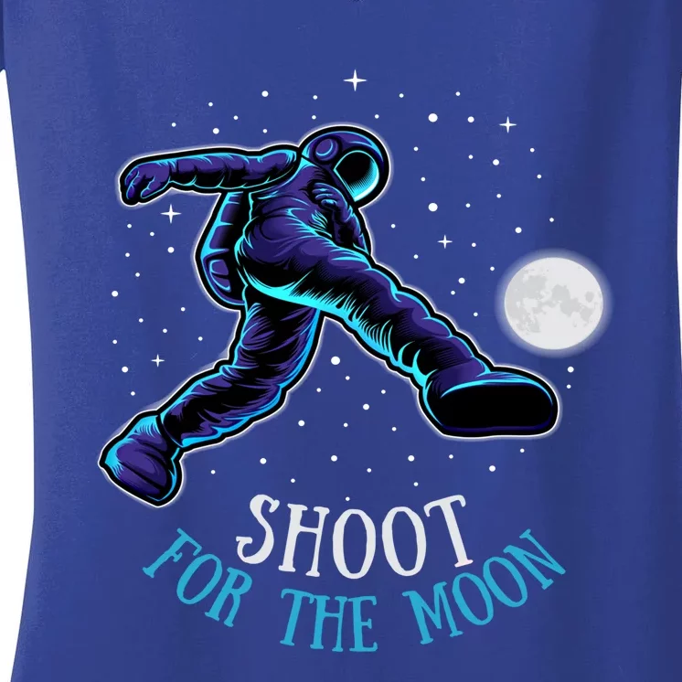 Shoot For The Moon Soccer And Astronaut Graphic Print Design Gift Women's V-Neck T-Shirt