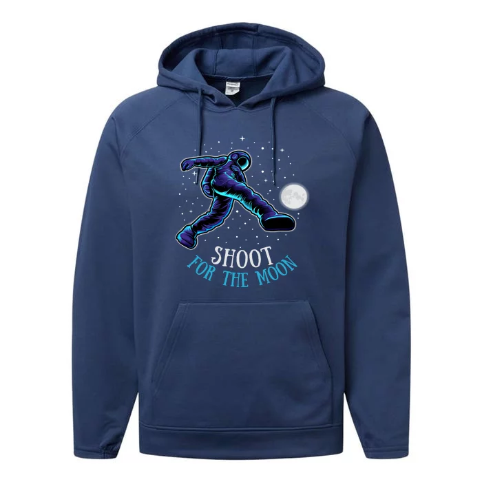 Shoot For The Moon Soccer And Astronaut Graphic Print Design Gift Performance Fleece Hoodie