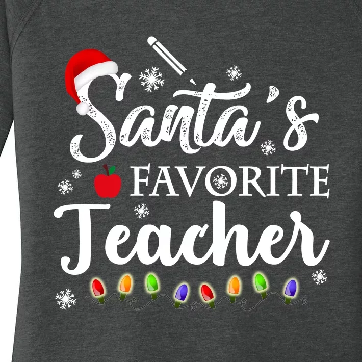 SantaS Favorite Teacher Family Matching Group Christmas Women's Perfect Tri Tunic Long Sleeve Shirt