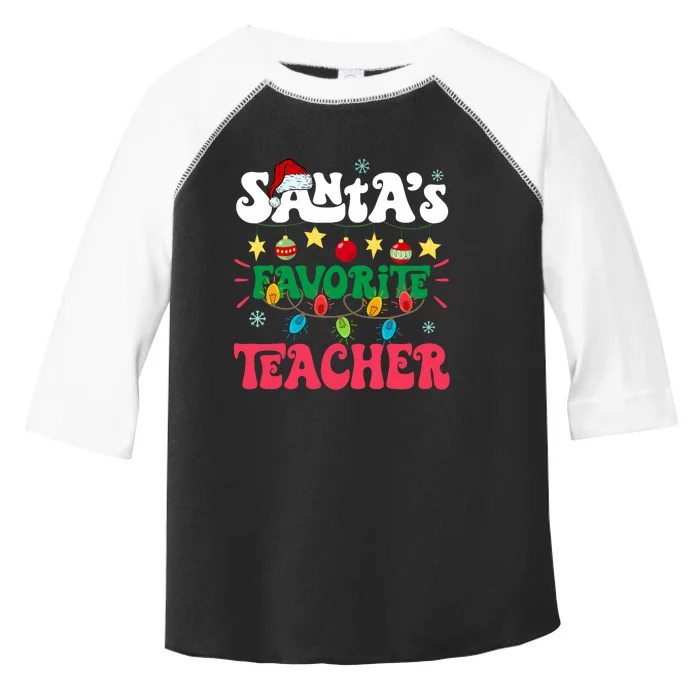 SantaS Favorite Teacher Funny Santa Hat Light Christmas Toddler Fine Jersey T-Shirt