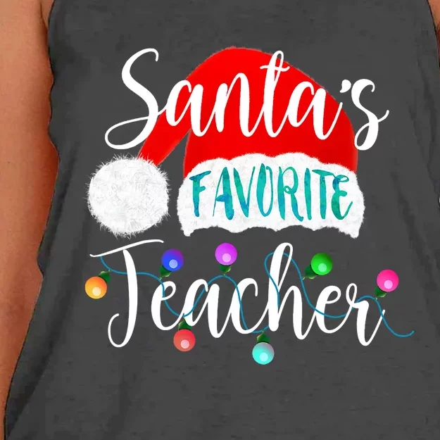 SantaS Favorite Teacher Santa Hat Christmas Light Xmas Gift Women's Knotted Racerback Tank