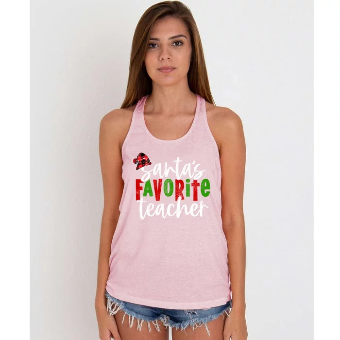 SantaS Favorite Teacher Christmas Teacher Gift Women's Knotted Racerback Tank