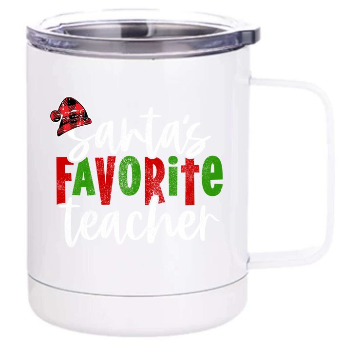 SantaS Favorite Teacher Christmas Teacher Gift Front & Back 12oz Stainless Steel Tumbler Cup