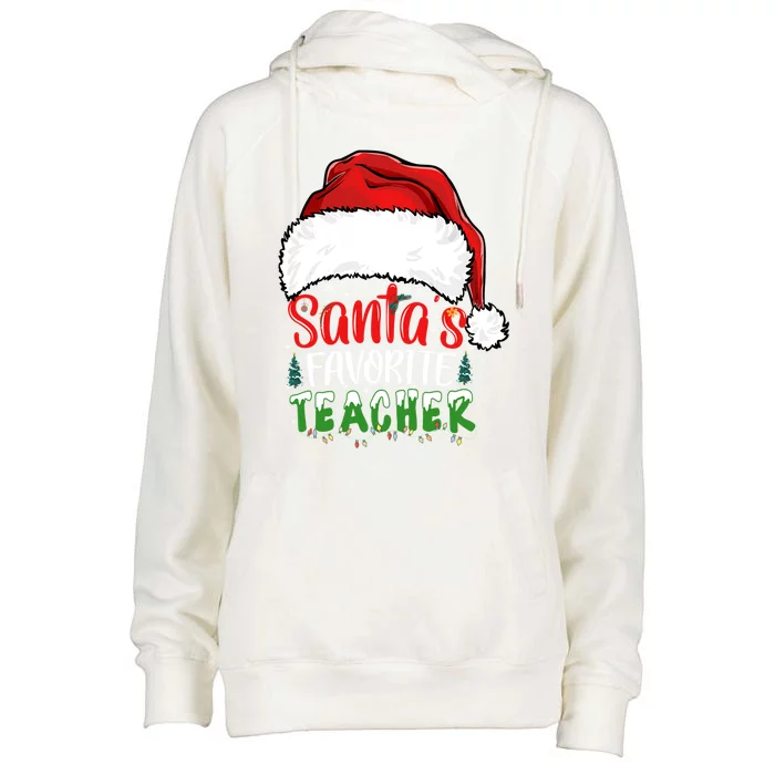 SantaS Favorite Teacher Funny Christmas Teacher Gift Womens Funnel Neck Pullover Hood