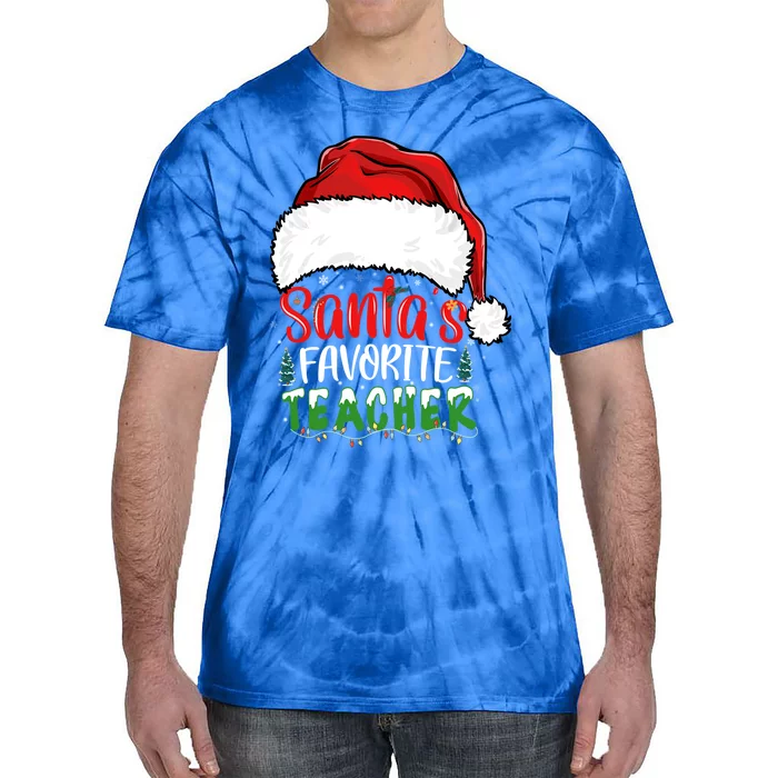 SantaS Favorite Teacher Funny Christmas Teacher Gift Tie-Dye T-Shirt