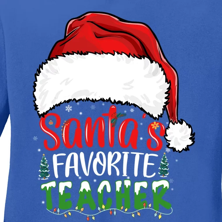 SantaS Favorite Teacher Funny Christmas Teacher Gift Ladies Long Sleeve Shirt