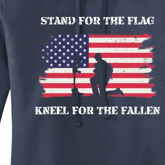 Stand For The Flag Kneel For The Fallen Back Print Gift Women's Pullover Hoodie