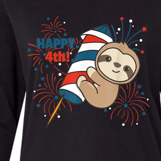 Sloth For The Fourth Of July Fireworks Kids Womens Cotton Relaxed Long Sleeve T-Shirt