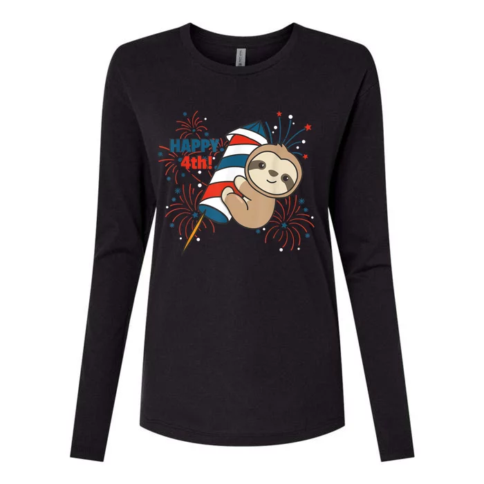 Sloth For The Fourth Of July Fireworks Kids Womens Cotton Relaxed Long Sleeve T-Shirt