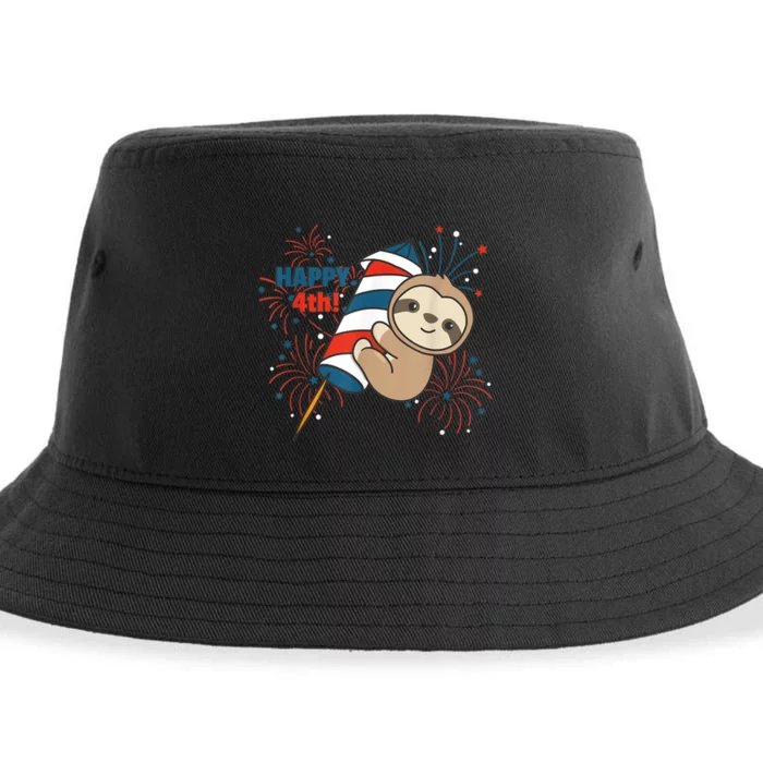 Sloth For The Fourth Of July Fireworks Kids Sustainable Bucket Hat