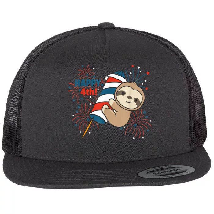 Sloth For The Fourth Of July Fireworks Kids Flat Bill Trucker Hat