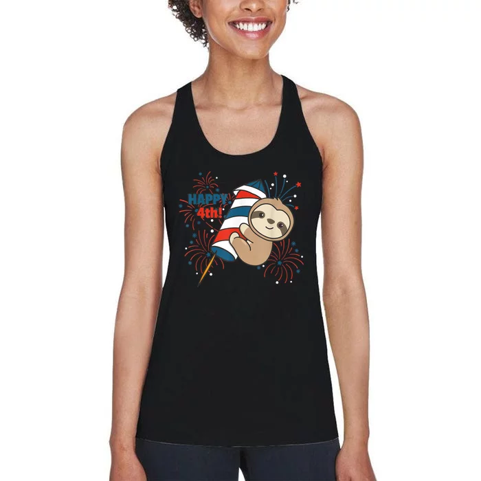 Sloth For The Fourth Of July Fireworks Kids Women's Racerback Tank