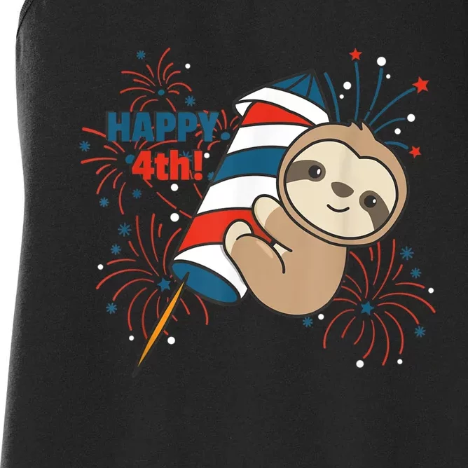 Sloth For The Fourth Of July Fireworks Kids Women's Racerback Tank