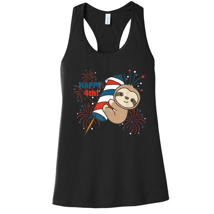 Sloth For The Fourth Of July Fireworks Kids Women's Racerback Tank