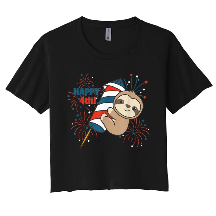 Sloth For The Fourth Of July Fireworks Kids Women's Crop Top Tee