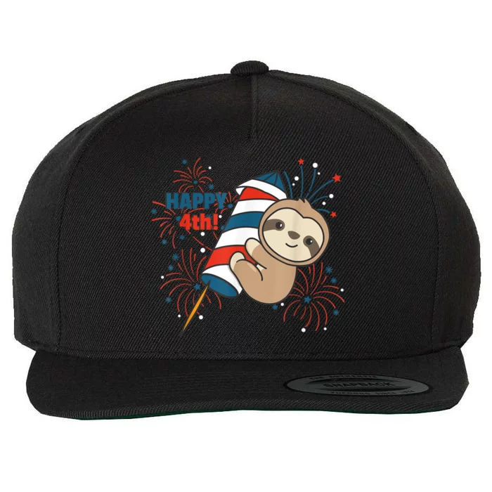 Sloth For The Fourth Of July Fireworks Kids Wool Snapback Cap