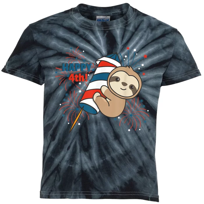 Sloth For The Fourth Of July Fireworks Kids Kids Tie-Dye T-Shirt