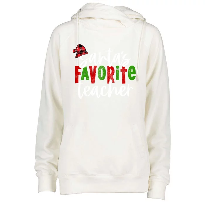 SantaS Favorite Teacher Christmas Teacher Funny Gift Womens Funnel Neck Pullover Hood