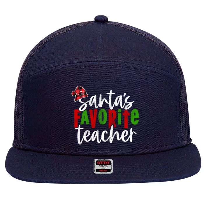 SantaS Favorite Teacher Christmas Teacher Funny Gift 7 Panel Mesh Trucker Snapback Hat