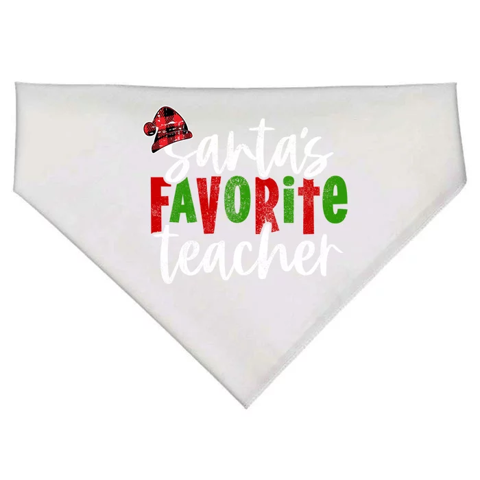 SantaS Favorite Teacher Christmas Teacher Funny Gift USA-Made Doggie Bandana