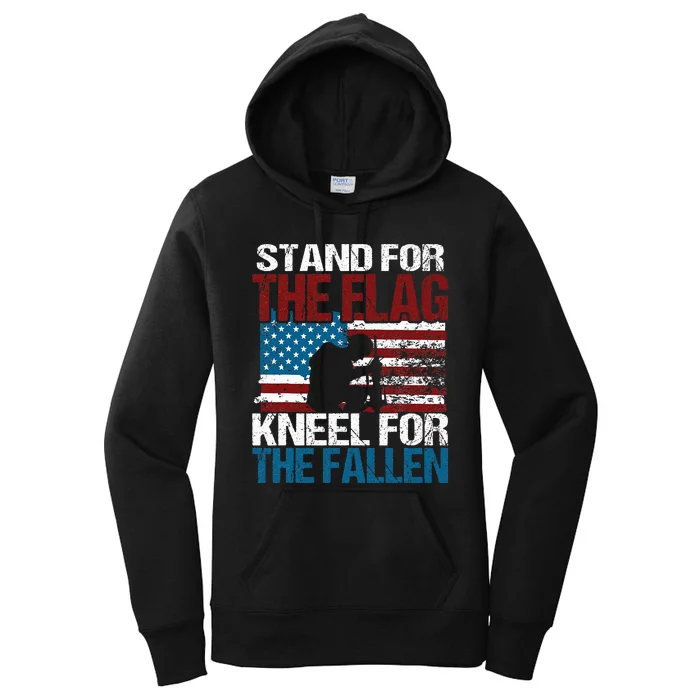 Stand For The Flag Kneel For The Fallen Patriotic Veteran Women's Pullover Hoodie