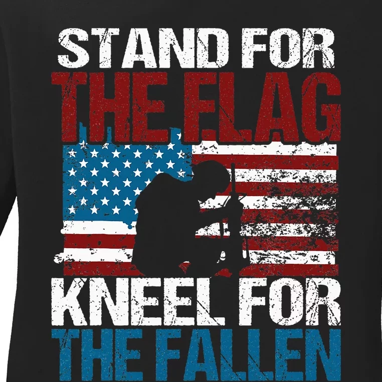 Stand For The Flag Kneel For The Fallen Patriotic Veteran Ladies Long Sleeve Shirt