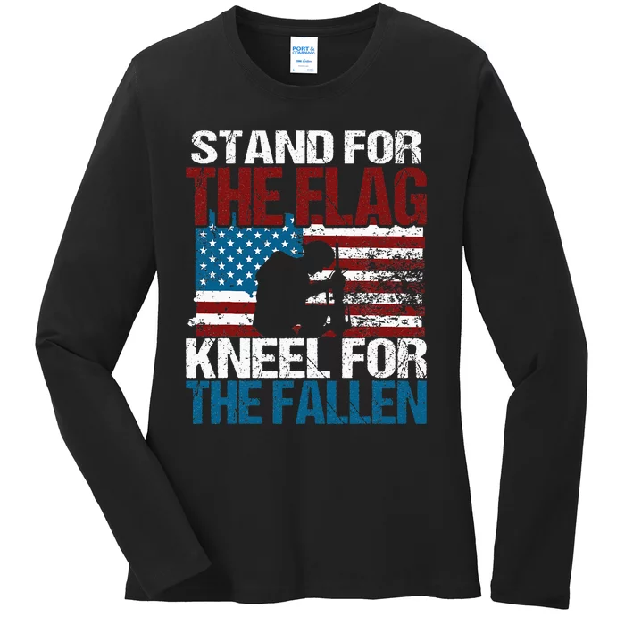 Stand For The Flag Kneel For The Fallen Patriotic Veteran Ladies Long Sleeve Shirt