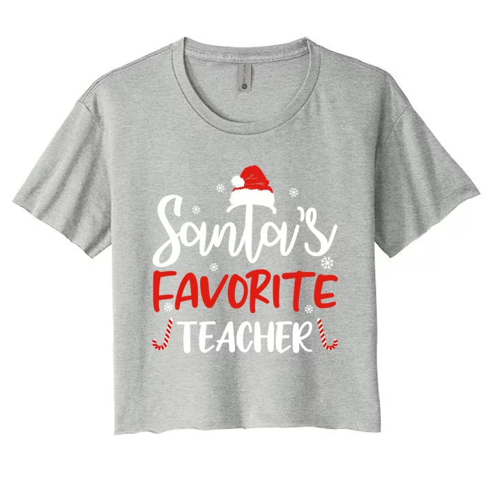 SantaS Favorite Teacher Funny Santa Hat Christmas Funny Gift Cool Gift Women's Crop Top Tee