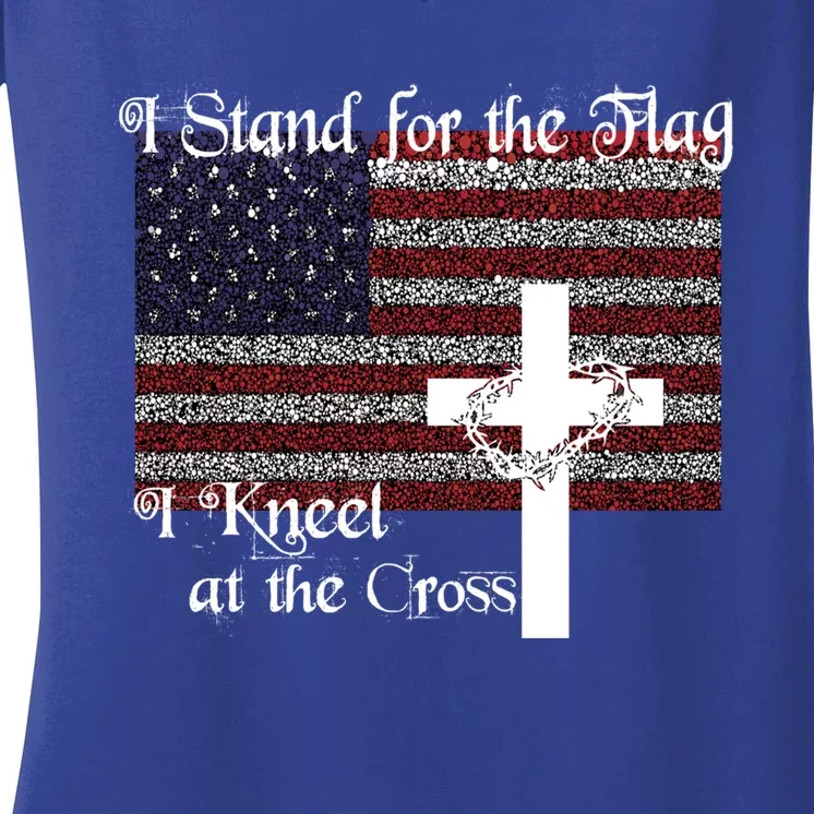 Stand For The Flag I Kneel At The Cross Patriotic Christian Gift Women's V-Neck T-Shirt