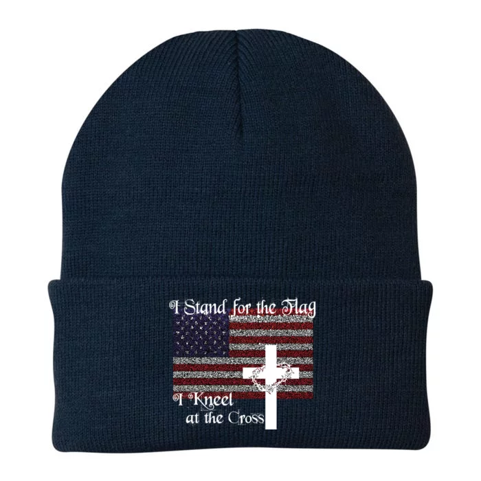 Stand For The Flag I Kneel At The Cross Patriotic Christian Gift Knit Cap Winter Beanie