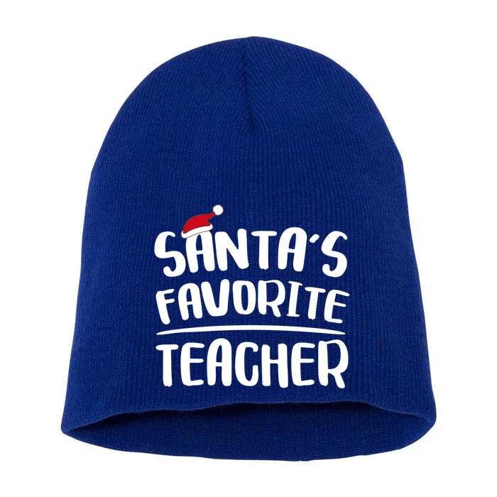 SantaS Favorite Teacher Cool Gift Christmas Gift Cute Gift Short Acrylic Beanie