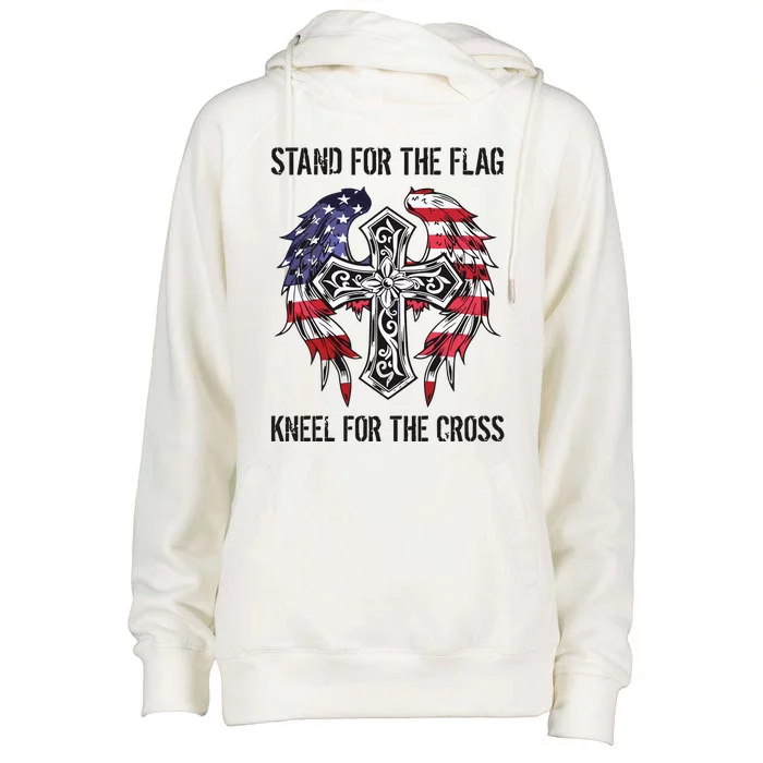 Stand For The Flag Kneel For The Cross Womens Funnel Neck Pullover Hood