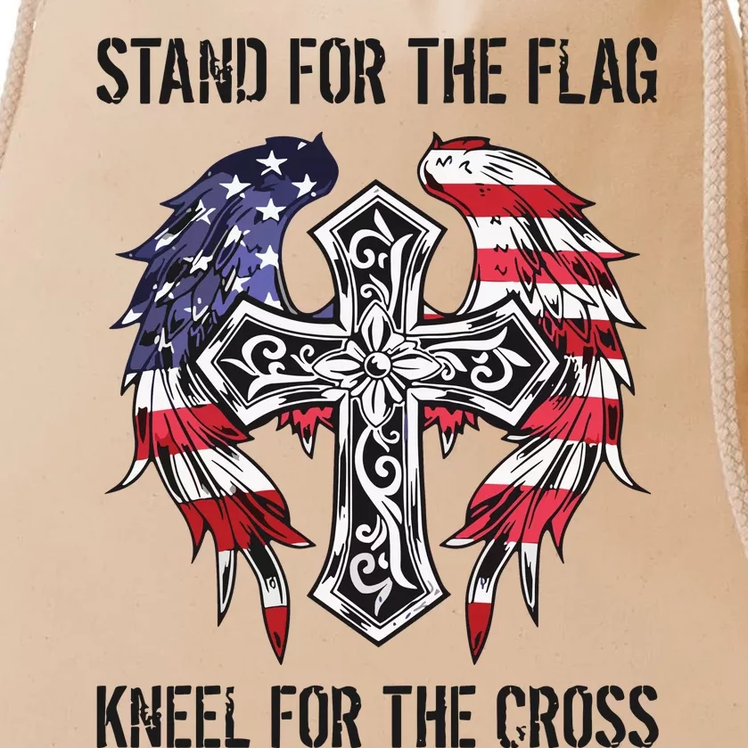 Stand For The Flag Kneel For The Cross Drawstring Bag