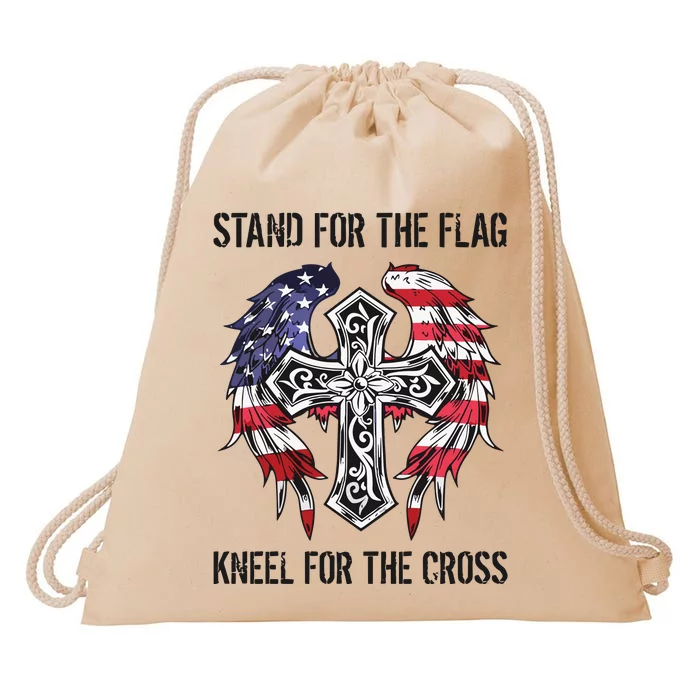 Stand For The Flag Kneel For The Cross Drawstring Bag