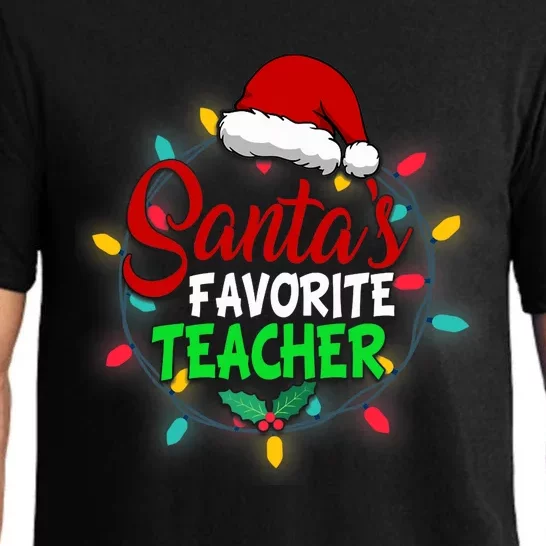 Santa's Favorite Teacher Christmas Santa Hat Light Xmas Gift Premium Pajama Set