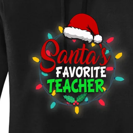 Santa's Favorite Teacher Christmas Santa Hat Light Xmas Gift Premium Women's Pullover Hoodie