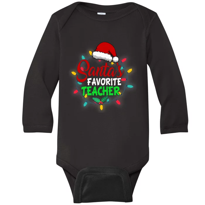 Santa's Favorite Teacher Christmas Santa Hat Light Xmas Gift Premium Baby Long Sleeve Bodysuit