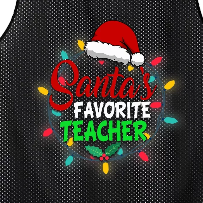 Santa's Favorite Teacher Christmas Santa Hat Light Xmas Gift Premium Mesh Reversible Basketball Jersey Tank