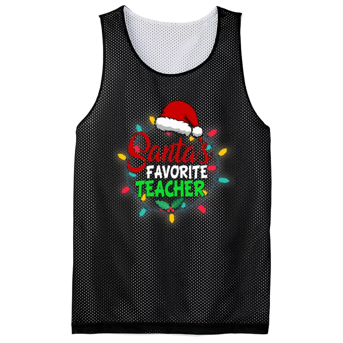 Santa's Favorite Teacher Christmas Santa Hat Light Xmas Gift Premium Mesh Reversible Basketball Jersey Tank