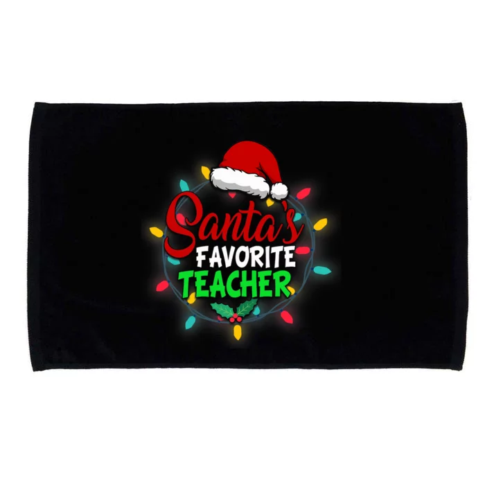 Santa's Favorite Teacher Christmas Santa Hat Light Xmas Gift Premium Microfiber Hand Towel